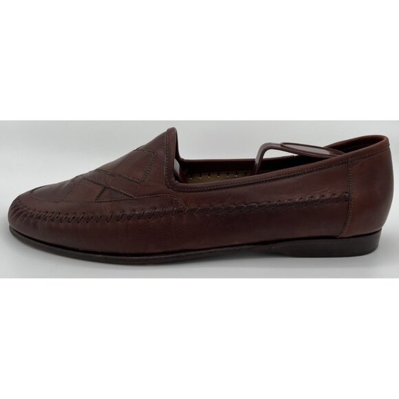 Santoni Italy Handwoven Stitched Brown Leather Penny Loafers Men Size 9D main image 7